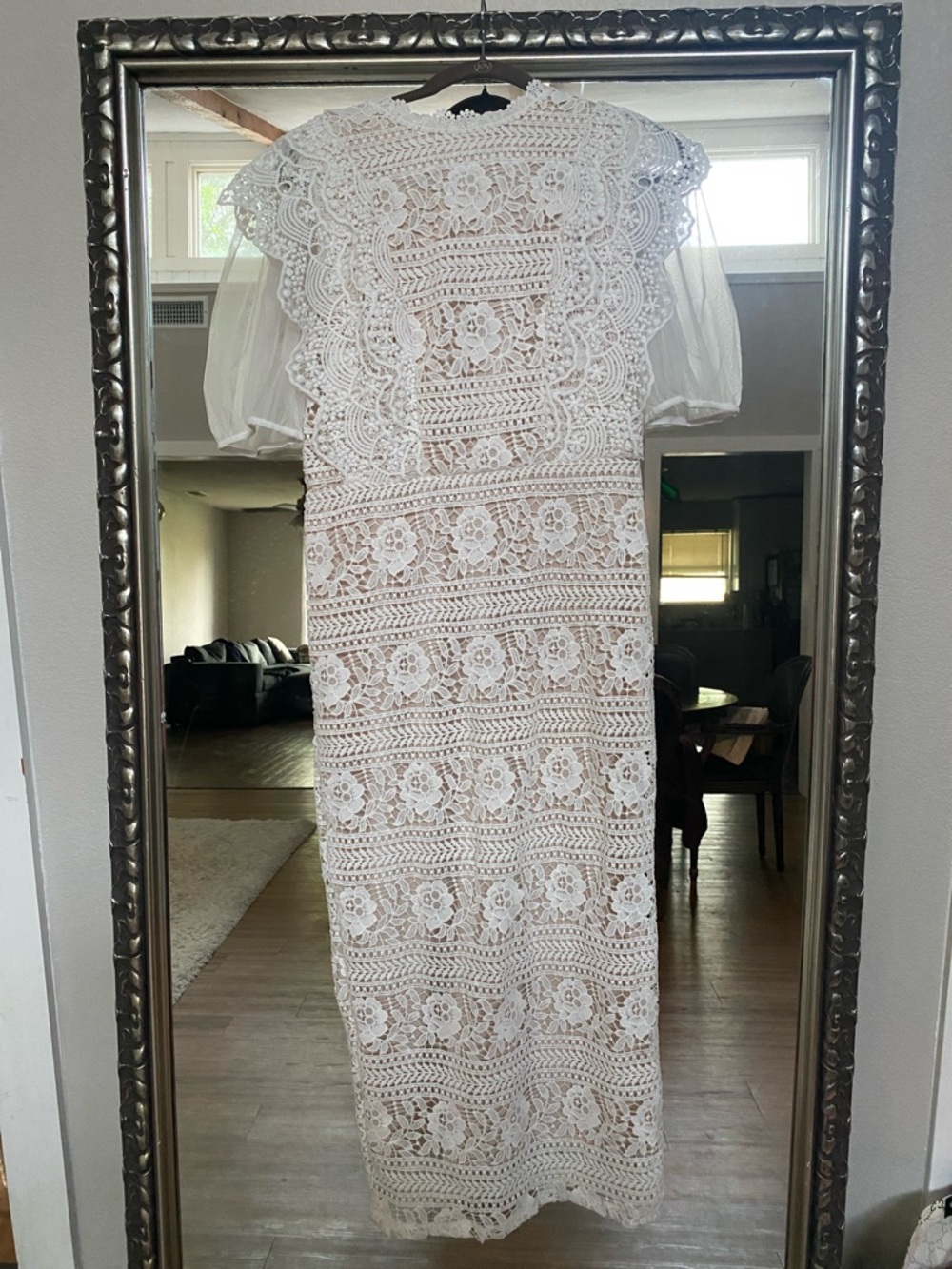 Ivory Crochet Lace Maxi Dress with Puff Sleeves